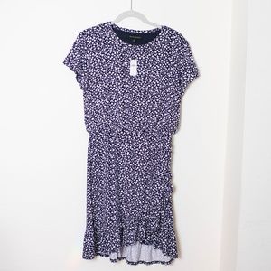 NWT Banana Republic Flounce-Hem T-Shirt Dress in Blue Ditsy Floral